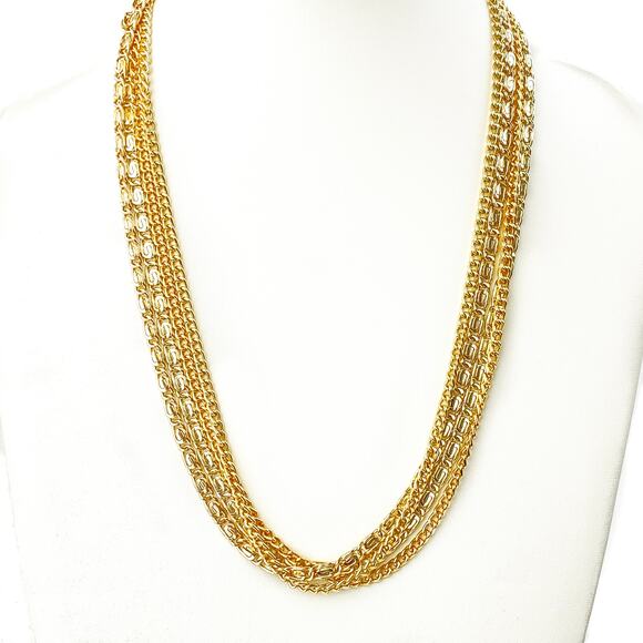 Sarah Coventry Four Dimensions Necklace Gold Tone Multi Strand Chains Textured - Picture 4 of 10